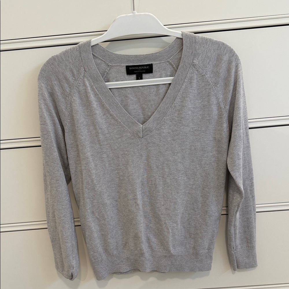Banana Republic Light Gray Forever V-Neck Sweater